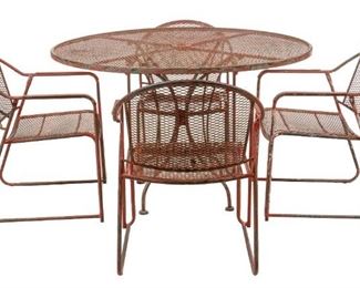 Vintage iron patio set, painted red