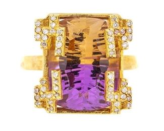 14k Ametrine Diamond Ring