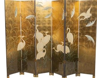 6 Panel Asian Crane Folding Screen