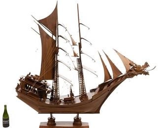 Large scale model in wood of an Asian junk ship