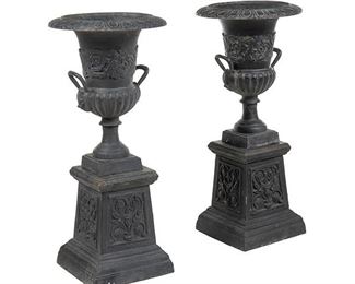  Pair of Cast Iron Garden Urn Planters
