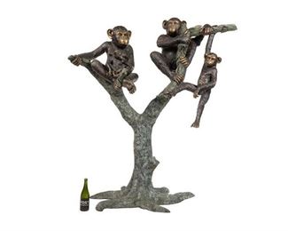 Bronze Statue of Monkeys in Tree