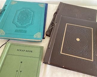 antique leather scrapbooks - some over 100 years old - with ads and cutouts