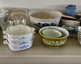 Corningware, pyrex, lotus rice bowls