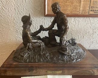 Very heavy Jim Thomas bronze with signed letter from artist