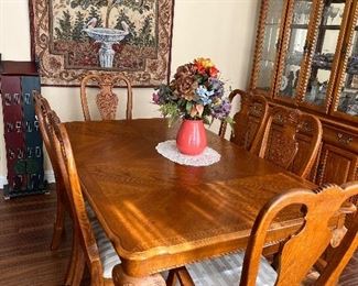 Oak dining table & china cabinet 