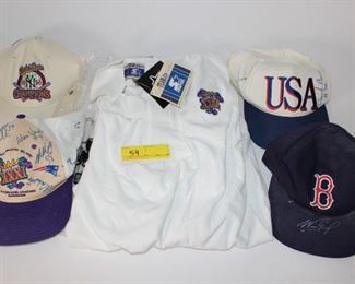 4pc Signed Baseball Hats & Superbowl Polo