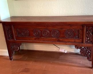Indonesian Wood Carved Credenza
