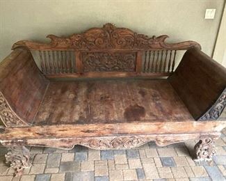 Indonesian Carved Wood Daybed