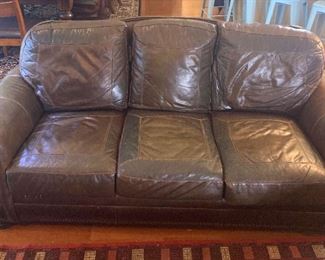 Large Dark Leather Sofa