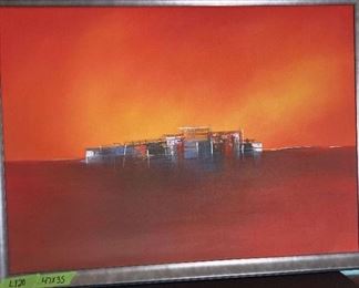 Large Framed Canvas Painting Abstract Scene