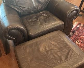 Large Leather Chair And Foot Stool By Premium Leather Company