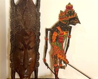 Malaysian Shadow Puppet, Wood Mask And Dagger