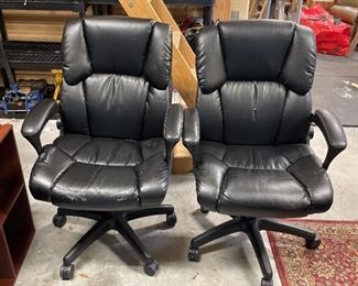 Pair Of Black Faux Leather Office Chairs