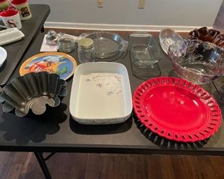 casserole dishes, bowls, cake plates