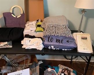 small purses / bags, lamp, socks (mens small NIKE), pillow cases, twin size fitted sheet