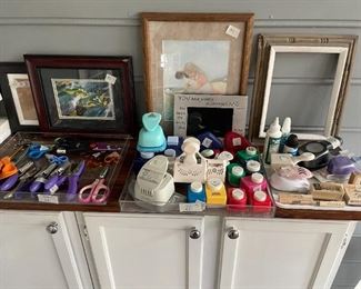 craft puches, craft scissors, craft stamps, wall decor and frames