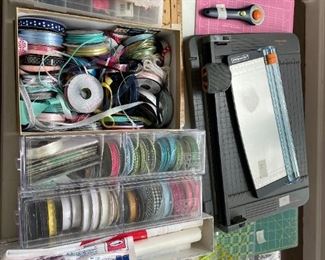ribbon, cutting boards, buttons, fabric stabilizer pieces