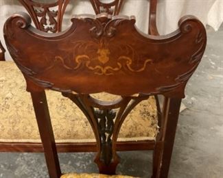 Inlaid back Victorian loveseat and chair