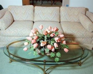 Sofa, Labarge Glass Top Coffee Table