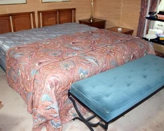 King Bed and Mattress Set, Tufted Wrought Iron Bench\