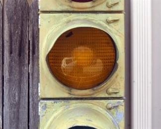 Vintage Metal Traffic Light On Custom Made Stand, 82" x 10" x 13"