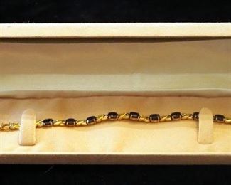 Genuine Sapphire And Single Cut Diamond 14K Tennis Bracelet, In Original Box