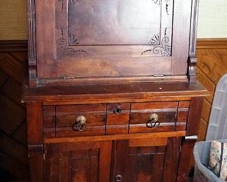 Antique 2 Door, Single Drawer Drop Front Writing Desk With Key, 49" x 29.5" x 16"