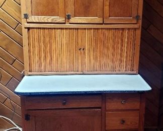 2 Piece Rolling Bakers Cabinet With Roll Doors, Hanging Glass Spice Jars, & Enameled Countertop, 70.25" x 42" x 28.5"