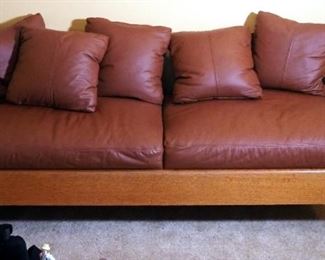 Mission Style Slat Back Wood Frame Sofa With 7 Removable Cushions, 32" x 78.5" x 30"