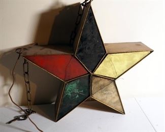 Vintage Stained Glass Eastern Star Pendant Light. 19" x 20" x 5" 