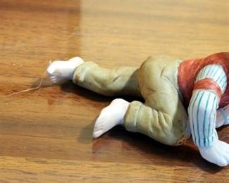 Flambro Circus World Museum "Rustic" Clown Figurine, Unmarked Clown Reading Racing Form, And Unmarked Fishing Clown With 14" Mirrored Display Plate