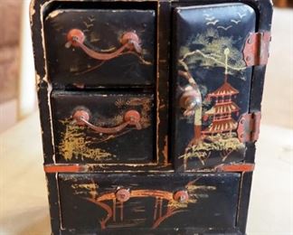 Vintage 9" Enameled Brass Lidded Ginger Jar, Vintage Miniature Jewelry Box, 6" Tall, Needs Repair, Carved Wood Elephant Train, 16.6" Long, And More