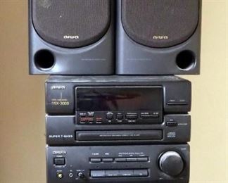 AIWA Stereo System With Dual Tape Deck And Disc Player With Remote, Model NSX-3000, Includes Bookcase Speakers, Qty 2