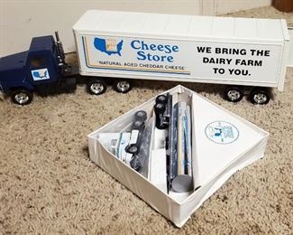 ERTL Pressed Metal Milk Marketing Inc. Tanker, Mid-Am Cheese Store Pressed Metal Semi Truck With Trailer, WinRoss Die Cast Tankers, Qty 2
