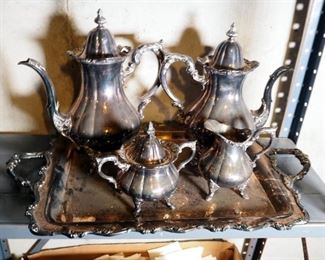 Wallace Silver Plate Coffee And Tea 5-Piece Serving Set, Including Pitcher, Creamer, Sugar And Serving Tray