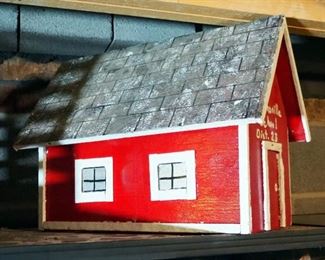 Antique Wood Crate And Miniature Painted Wood Higginsville School House