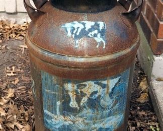 Vintage Handled Milk Can With Holstein Picture, 24" Tall