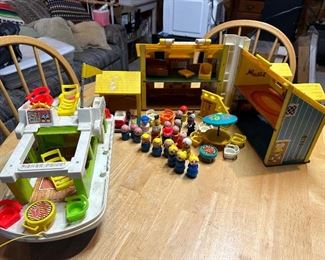 Vintage Fisher Price Houseboat and Family Play House with Accessories