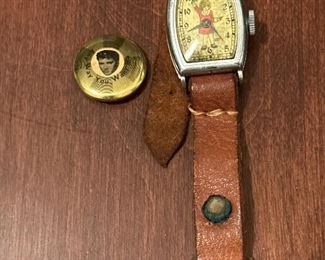 Little Orphan Annie Wristwatch and 1950s Elvis Presley Button