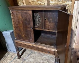 Antique radio cabinet gutted - awesome storage piece!