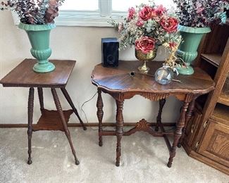 Antique plant stand, accent table, decor
