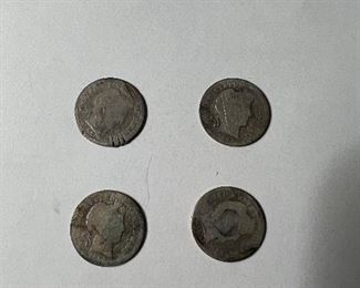 1897, 1903, 1905, and 1906 Barber Dimes.