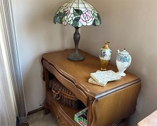 Tiffany style lamp, serving buffet, antique Wedgewood pitcher, more