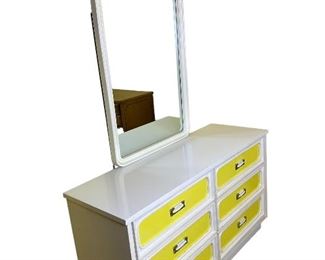 Retro yellow and white dresser and mirror combo