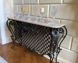 French Inspired Wrought Iron & Marble Entry Table