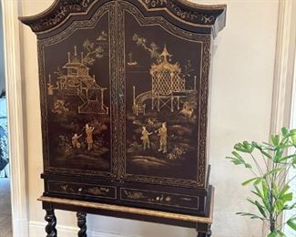 Chinoiserie Decorated Storage Armoire Cabinet