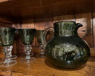 Blown Glass Pitcher and Glassware