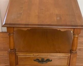 Well Made Light Wood Side Table with Two Maroon Gold Chairs