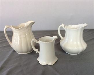 (3) English White Pitchers